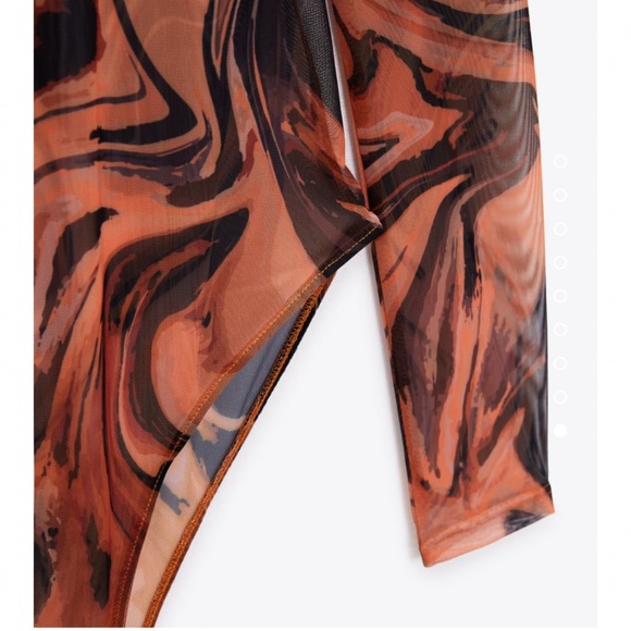 Zara Tops Nwt Zara Tulle Bodysuit Orange Black Poshmark